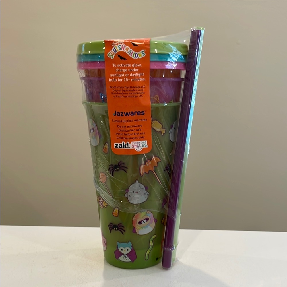 New 3 Pack Glow in the Dark Halloween Squishmallow Tumblers by Zak - 25 oz